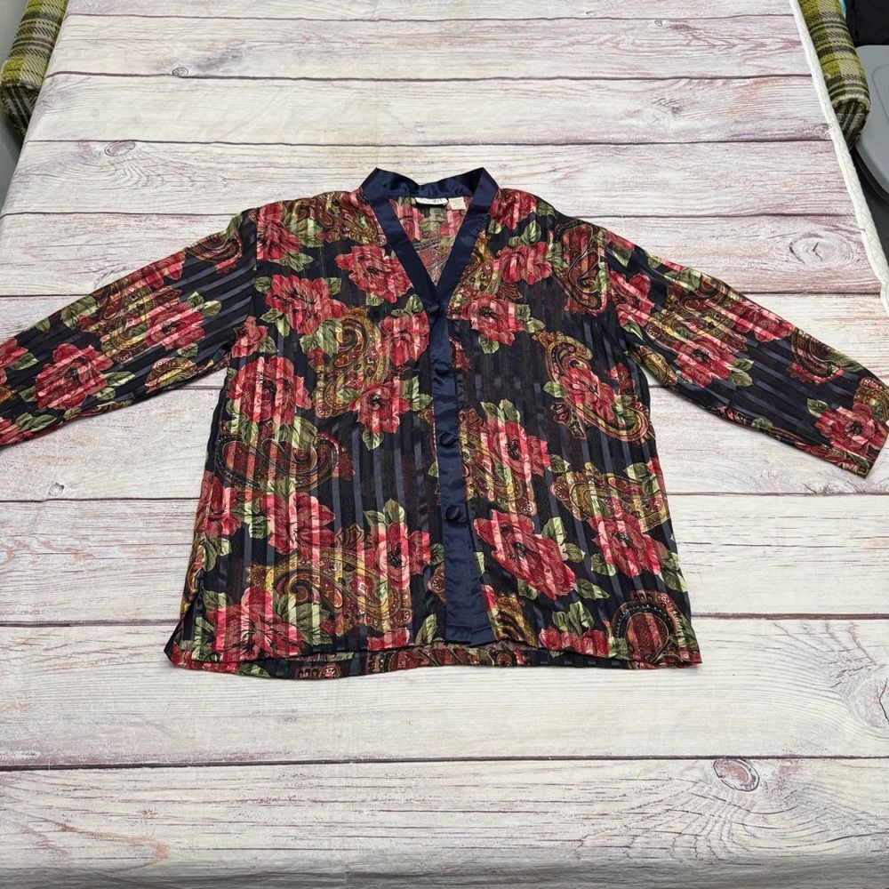Victoria’s Secret Gold Label Vintage Pajama Set Satin Silky Red Navy Size Large - Picture 2 of 14